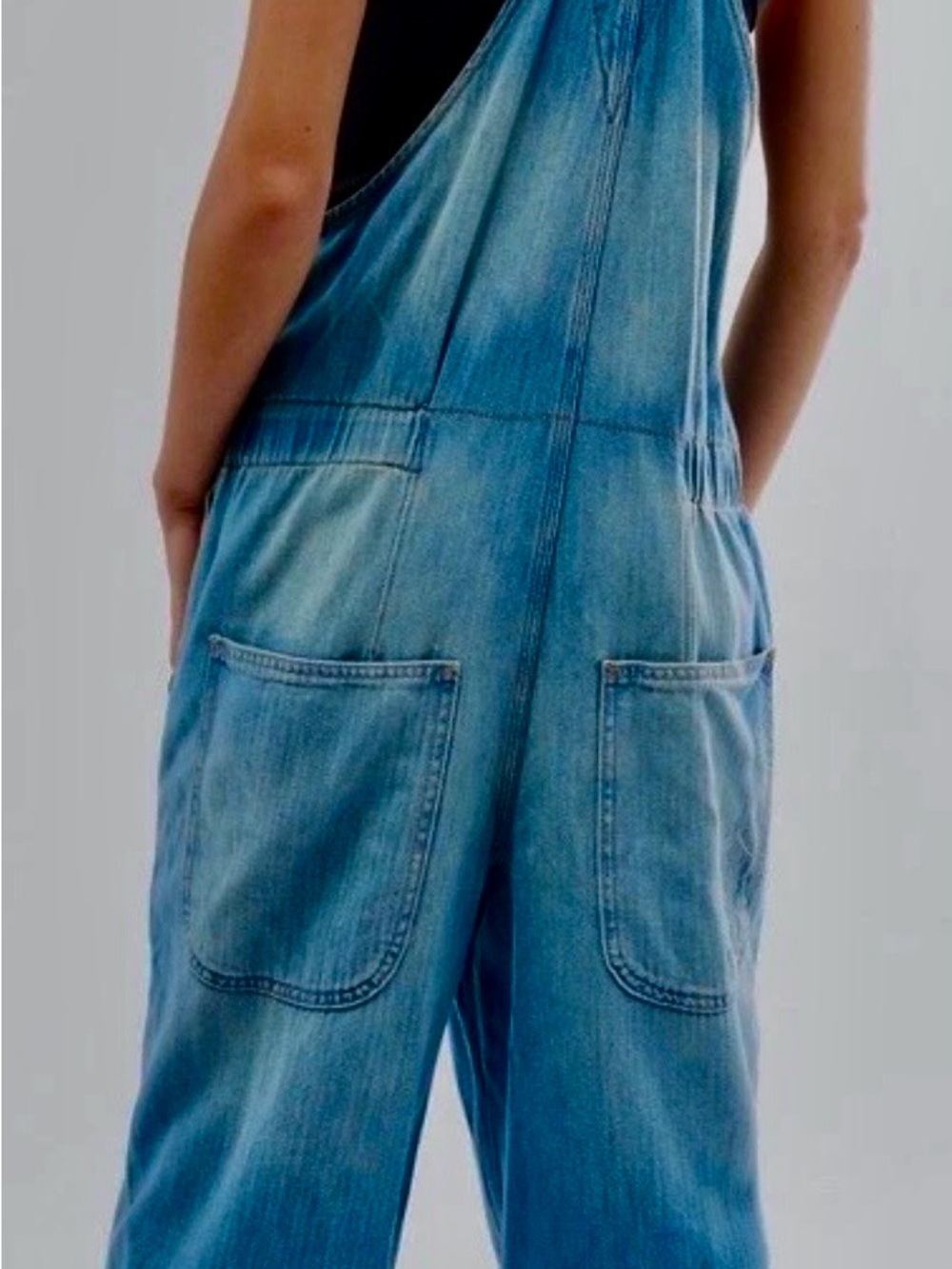 Denim Sleeveless Jumpsuit with Wide-Leg Cut Free People Hunter Overall - Picture 5 of 7